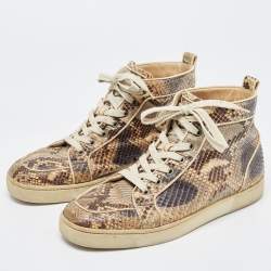 Christian Louboutin Brown/Beige Python Rantus Orlato High Top Sneakers Size 41