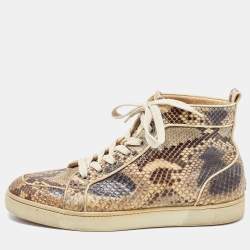 Christian Louboutin Brown/Beige Python Rantus Orlato High Top Sneakers Size 41