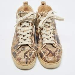 Christian Louboutin Brown/Beige Python Rantus Orlato High Top Sneakers Size 41