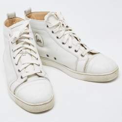Pre Owned Christian Louboutin White Leather Louis High Top Sneakers Size 43