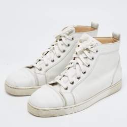 Pre Owned Christian Louboutin White Leather Louis High Top Sneakers Size 43