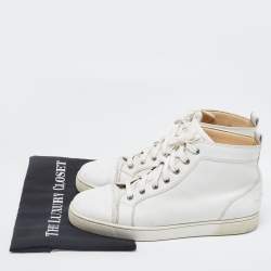 Pre Owned Christian Louboutin White Leather Louis High Top Sneakers Size 43