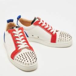 Pre Owned Christian Louboutin Multicolor Suede And Canvas Spiked Orlato Low Top Sneakers Size 40.5