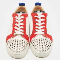 Pre Owned Christian Louboutin Multicolor Suede And Canvas Spiked Orlato Low Top Sneakers Size 40.5