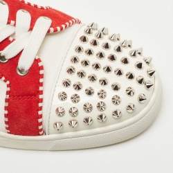 Pre Owned Christian Louboutin Multicolor Suede And Canvas Spiked Orlato Low Top Sneakers Size 40.5