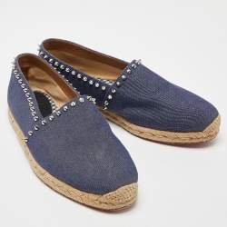 Christian Louboutin Blue Denim Spike Trim Espadrille Size 40