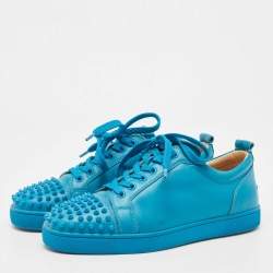 Christian Louboutin Blue Leather Louis Junior Spike Sneakers Size 42.5