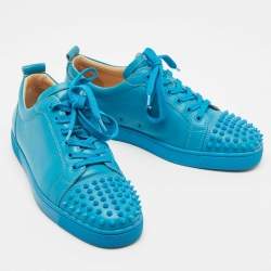 Christian Louboutin Blue Leather Louis Junior Spike Sneakers Size 42.5