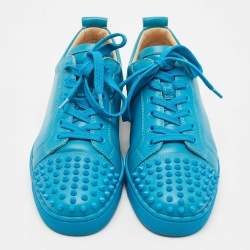 Christian Louboutin Blue Leather Louis Junior Spike Sneakers Size 42.5