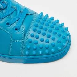 Christian Louboutin Blue Leather Louis Junior Spike Sneakers Size 42.5