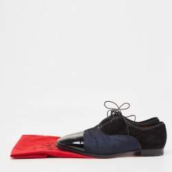 Christian Louboutin Black/Navy Blue Suede and Fabric Greggo Oxfords Size 44