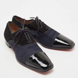 Christian Louboutin Black/Navy Blue Suede and Fabric Greggo Oxfords Size 44