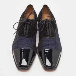 Christian Louboutin Black/Navy Blue Suede and Fabric Greggo Oxfords Size 44