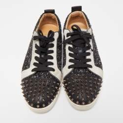 مملوكة مسبقًا Christian Louboutin Tricolor Leather and Fabric Louis Junior Spikes Low Top Sneakers Size 43.5