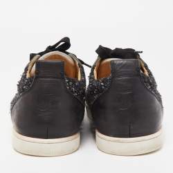 مملوكة مسبقًا Christian Louboutin Tricolor Leather and Fabric Louis Junior Spikes Low Top Sneakers Size 43.5