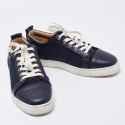 مملوكة مسبقًا Christian Louboutin Navy Blue Leather and Mesh Louis Junior Sneakers Size 42