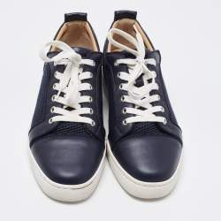 مملوكة مسبقًا Christian Louboutin Navy Blue Leather and Mesh Louis Junior Sneakers Size 42