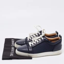 مملوكة مسبقًا Christian Louboutin Navy Blue Leather and Mesh Louis Junior Sneakers Size 42