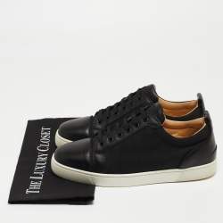 Christian Louboutin Black Leather and Canvas Low Top Sneakers Size 42 