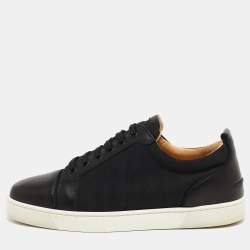 Christian Louboutin Black Leather and Canvas Low Top Sneakers Size 42 