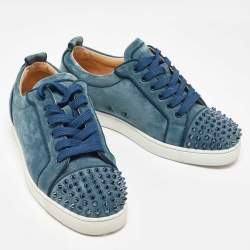 Pre Owned Christian Louboutin Blue Suede Louis junior Spike Low Top Sneakers Size 42