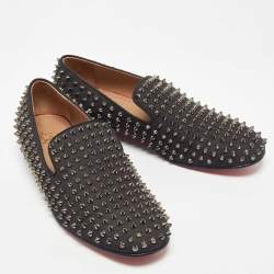 Christian Louboutin Black Denim Dandelion Spikes Loafers Size 43