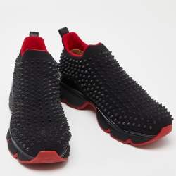 Christian Louboutin Black Neoprene Spike Sock Slip On Sneakers Size 43