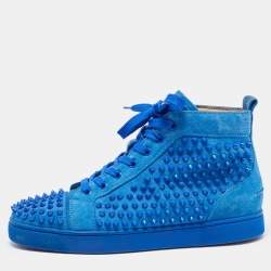 Christian Louboutin Blue Suede Louis Junior Spike High Top Sneakers Size 41