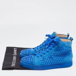 Christian Louboutin Blue Suede Louis Junior Spike High Top Sneakers Size 41
