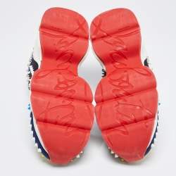 مملوكة مسبقًا Christian Louboutin Navy Blue Fabric Spike Sock Sneakers Size 41