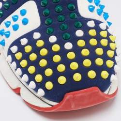 مملوكة مسبقًا Christian Louboutin Navy Blue Fabric Spike Sock Sneakers Size 41