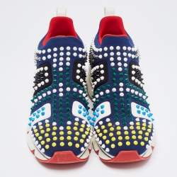 مملوكة مسبقًا Christian Louboutin Navy Blue Fabric Spike Sock Sneakers Size 41