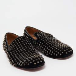 Christian Louboutin Black Velvet Dandelion Spikes Loafers Size 43