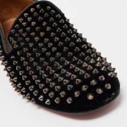 Christian Louboutin Black Velvet Dandelion Spikes Loafers Size 43