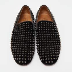 Christian Louboutin Black Velvet Dandelion Spikes Loafers Size 43