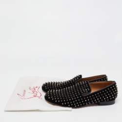 Christian Louboutin Black Velvet Dandelion Spikes Loafers Size 43