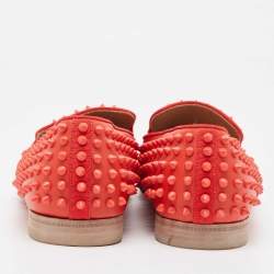 Christian Louboutin Red Leather Rollerboy Spikes Slip On Smoking Slippers Size 42