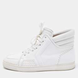 Pre Owned Christian Louboutin White Leather High Top Sneakers Size 43