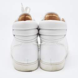 Pre Owned Christian Louboutin White Leather High Top Sneakers Size 43