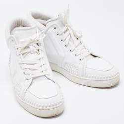Pre Owned Christian Louboutin White Leather High Top Sneakers Size 43