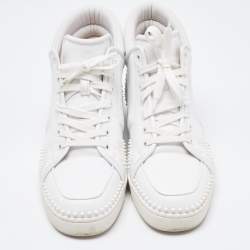 Pre Owned Christian Louboutin White Leather High Top Sneakers Size 43