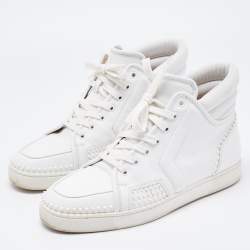 Pre Owned Christian Louboutin White Leather High Top Sneakers Size 43