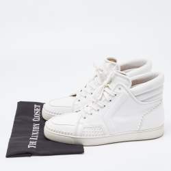 Pre Owned Christian Louboutin White Leather High Top Sneakers Size 43