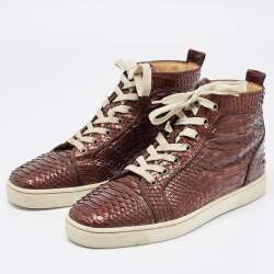Christian Louboutin Brown Python Louis High Top Sneakers Size 42