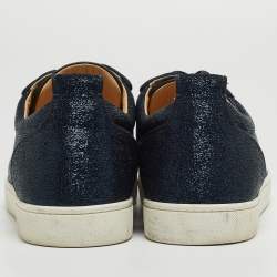 Pre Owned Christian Louboutin Navy Blue Lurex Fabric and Crystal Embellished Cap Toe Louis Junior Sneakers Size 42.5