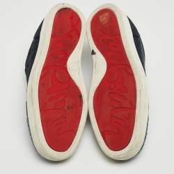 Pre Owned Christian Louboutin Navy Blue Lurex Fabric and Crystal Embellished Cap Toe Louis Junior Sneakers Size 42.5