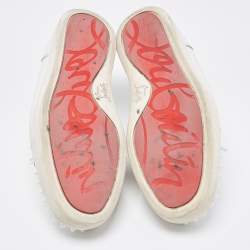 Christian Louboutin White Leather Louis Junior Spike Low Top Sneakers Size 43.5