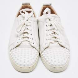 Christian Louboutin White Leather Louis Junior Spike Low Top Sneakers Size 43.5