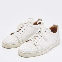 Christian Louboutin White Leather Louis Junior Spike Low Top Sneakers Size 43.5