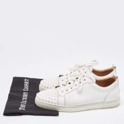 Christian Louboutin White Leather Louis Junior Spike Low Top Sneakers Size 43.5
